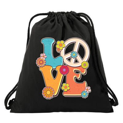 Cute Retro 1960s Flower Power Love Peace Drawstring Bag