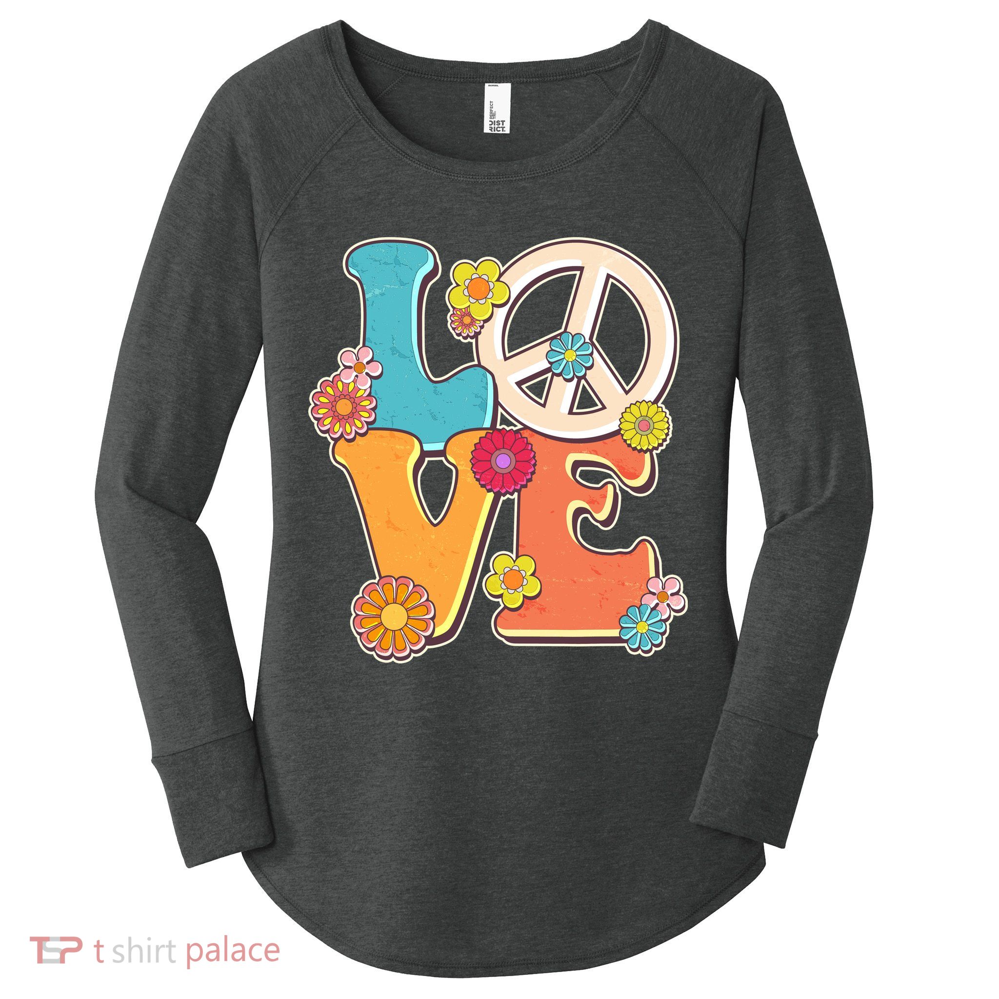 Cute Retro 1960s Flower Power Love Peace Women's Perfect Tri Tunic Long Sleeve Shirt