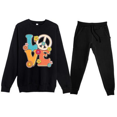 Cute Retro 1960s Flower Power Love Peace Premium Crewneck Sweatsuit Set