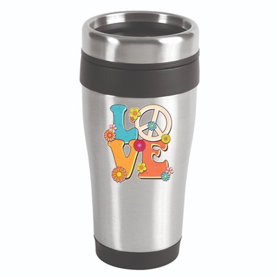 Cute Retro 1960s Flower Power Love Peace 16oz Travel Tumbler