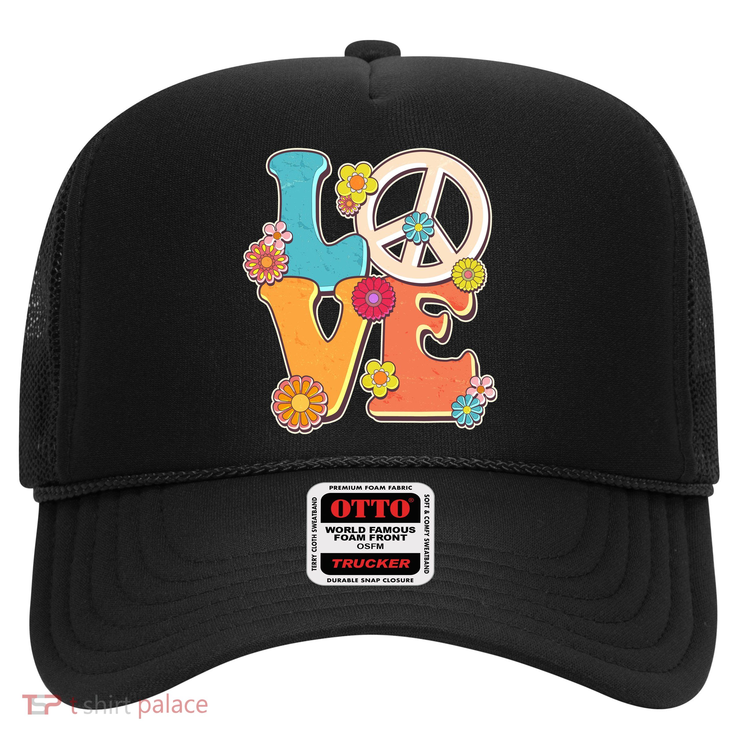 Cute Retro 1960s Flower Power Love Peace Trucker Hat