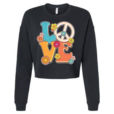 Cute Retro 1960s Flower Power Love Peace Cropped Pullover Crew
