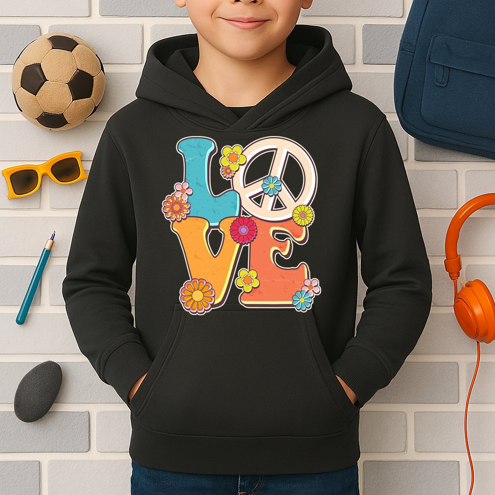 Cute Retro 1960s Flower Power Love Peace Kids Hoodie