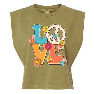 Cute Retro 1960s Flower Power Love Peace Garment-Dyed Women's Muscle Tee