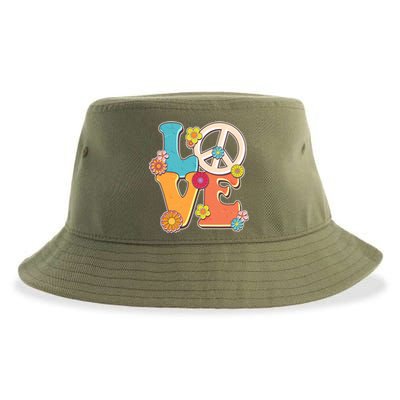 Cute Retro 1960s Flower Power Love Peace Sustainable Bucket Hat