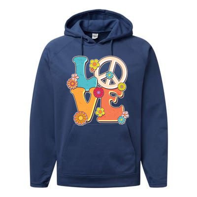 Cute Retro 1960s Flower Power Love Peace Performance Fleece Hoodie