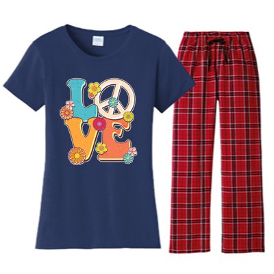 Cute Retro 1960s Flower Power Love Peace Women's Flannel Pajama Set