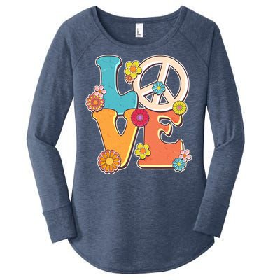 Cute Retro 1960s Flower Power Love Peace Women's Perfect Tri Tunic Long Sleeve Shirt