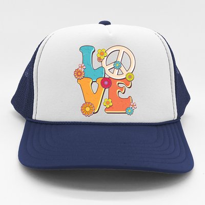 Cute Retro 1960s Flower Power Love Peace Trucker Hat