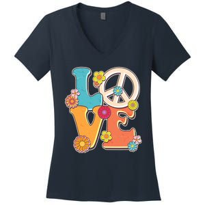 Cute Retro 1960s Flower Power Love Peace Women's V-Neck T-Shirt