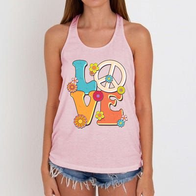 Cute Retro 1960s Flower Power Love Peace Women's Knotted Racerback Tank