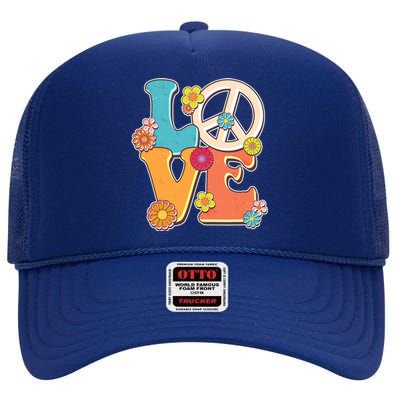 Cute Retro 1960s Flower Power Love Peace High Crown Mesh Back Trucker Hat