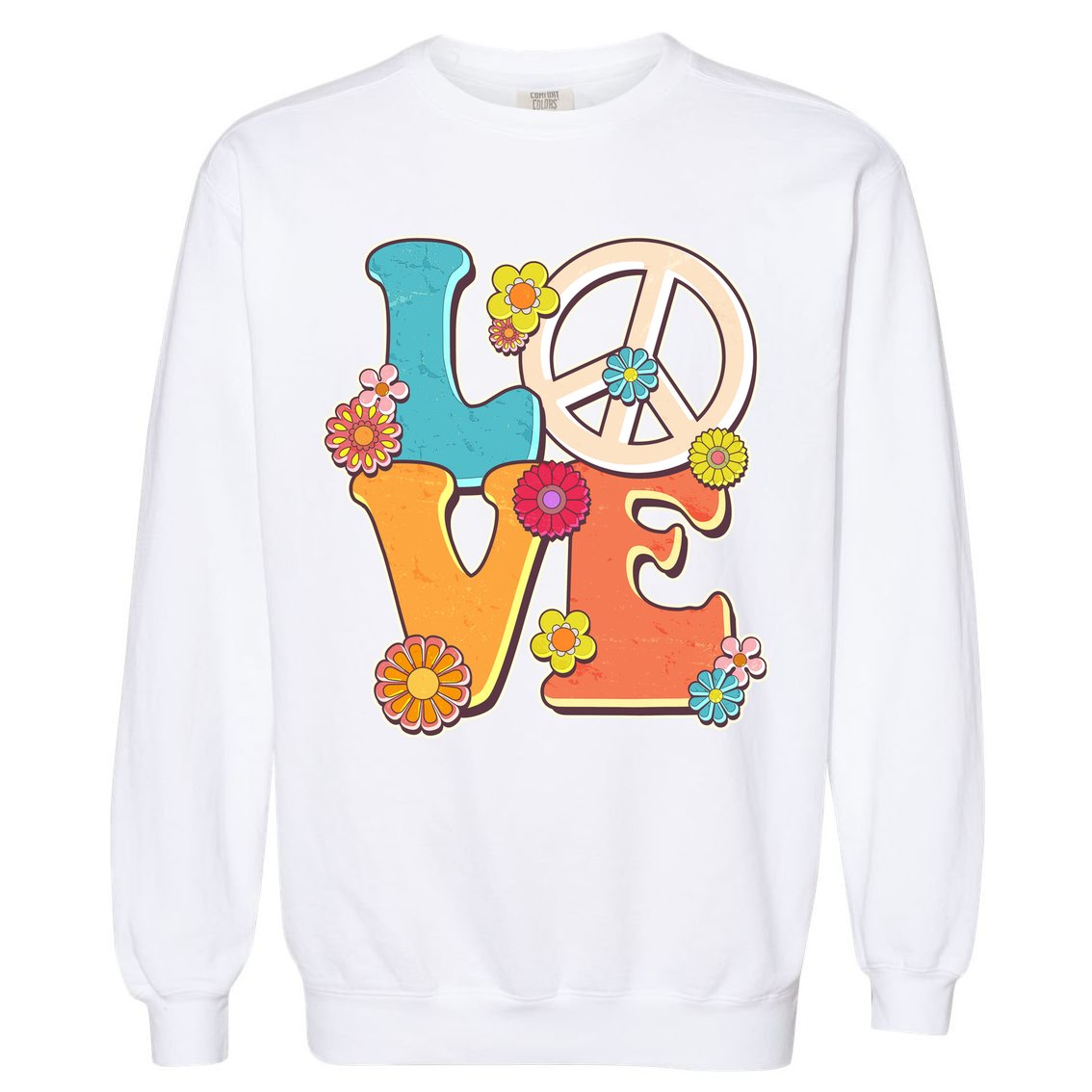 Cute Retro 1960s Flower Power Love Peace Garment-Dyed Sweatshirt