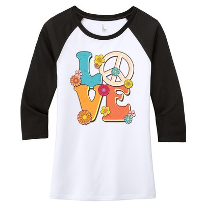 Cute Retro 1960s Flower Power Love Peace Women's Tri-Blend 3/4-Sleeve Raglan Shirt