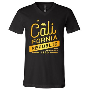 California Republic 1850 Gold Logo V-Neck T-Shirt