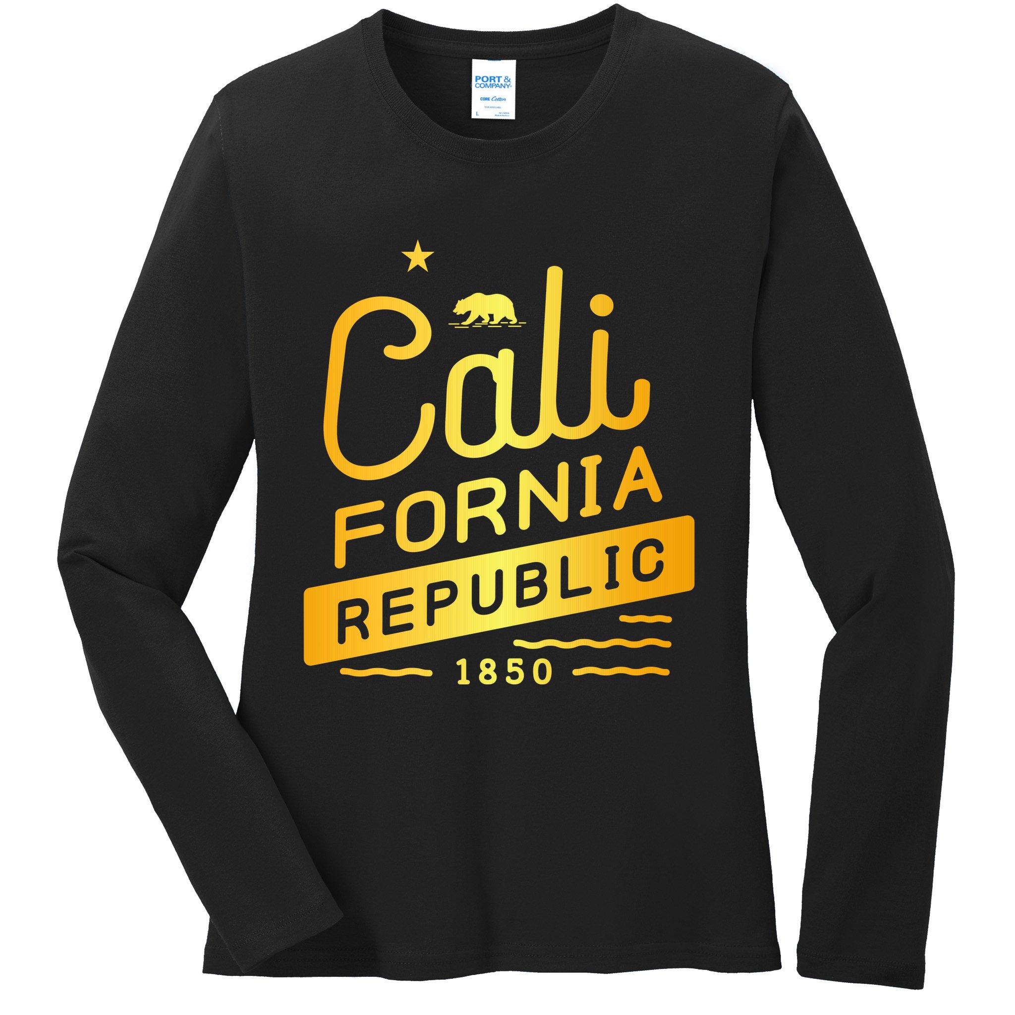 California Republic 1850 Gold Logo Ladies Long Sleeve Shirt