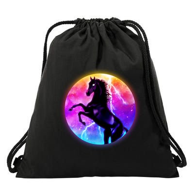 Colorful Retro 80's Eighties Lightning Galaxy Horse Drawstring Bag