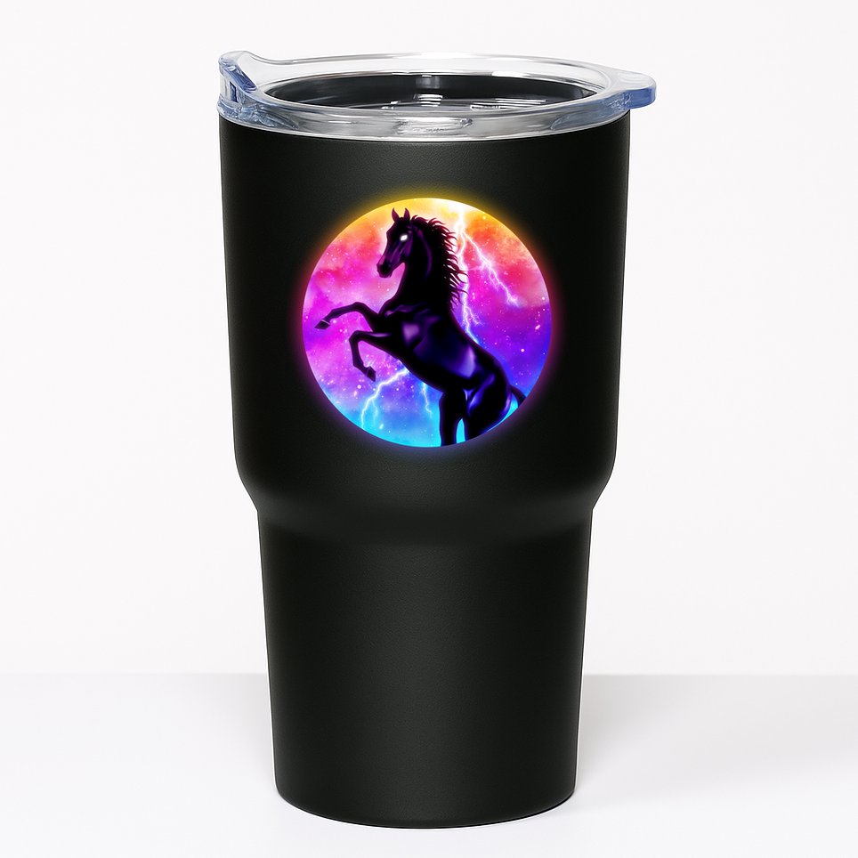 Colorful Retro 80's Eighties Lightning Galaxy Horse Tumbler