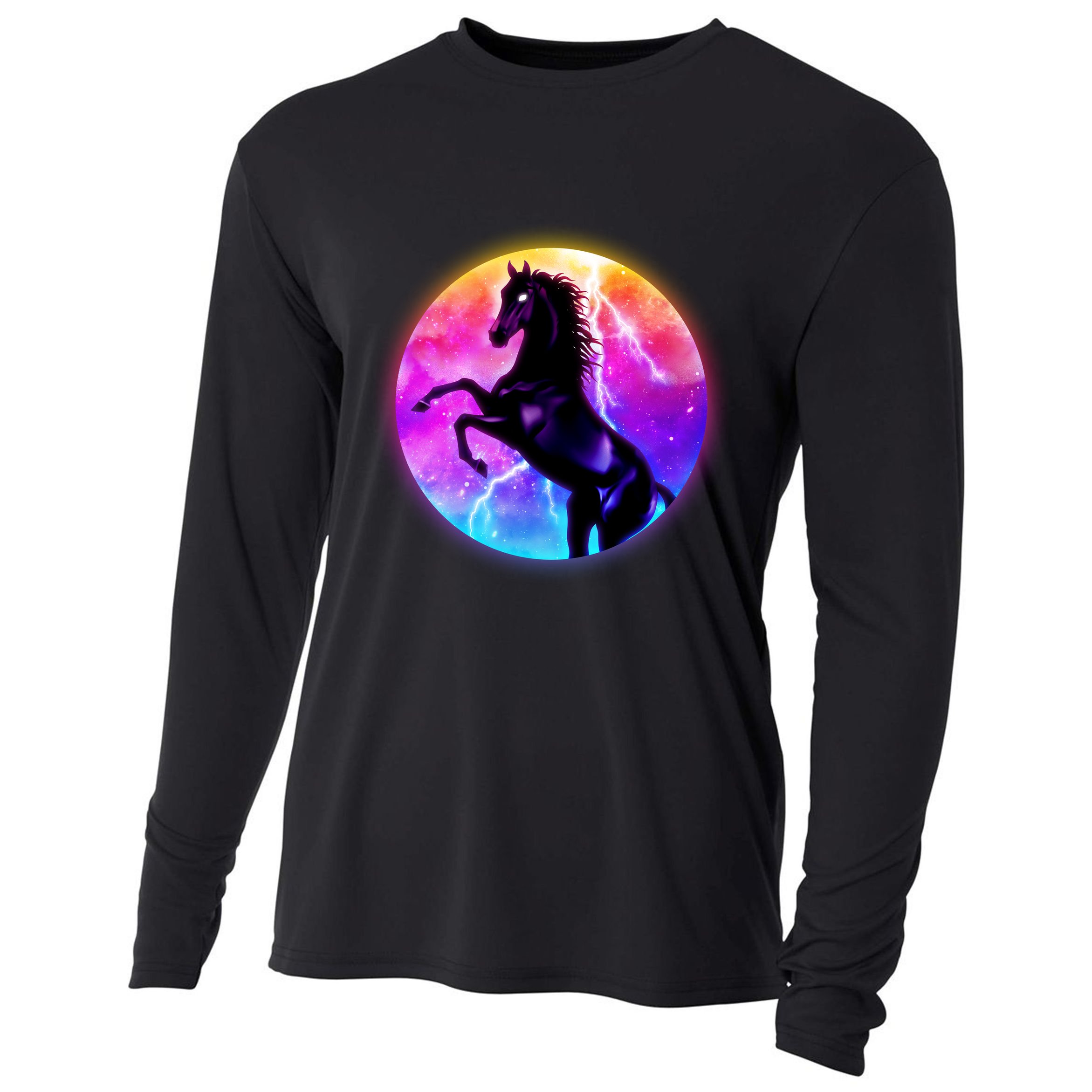 Colorful Retro 80's Eighties Lightning Galaxy Horse Cooling Performance Long Sleeve Crew