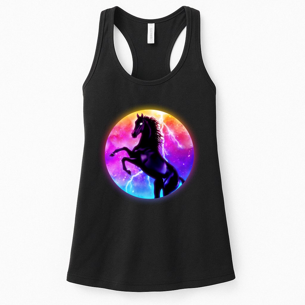 Colorful Retro 80's Eighties Lightning Galaxy Horse Womens Tank Top