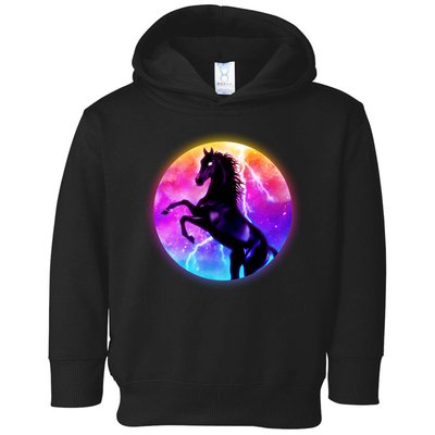 Colorful Retro 80's Eighties Lightning Galaxy Horse Toddler Hoodie