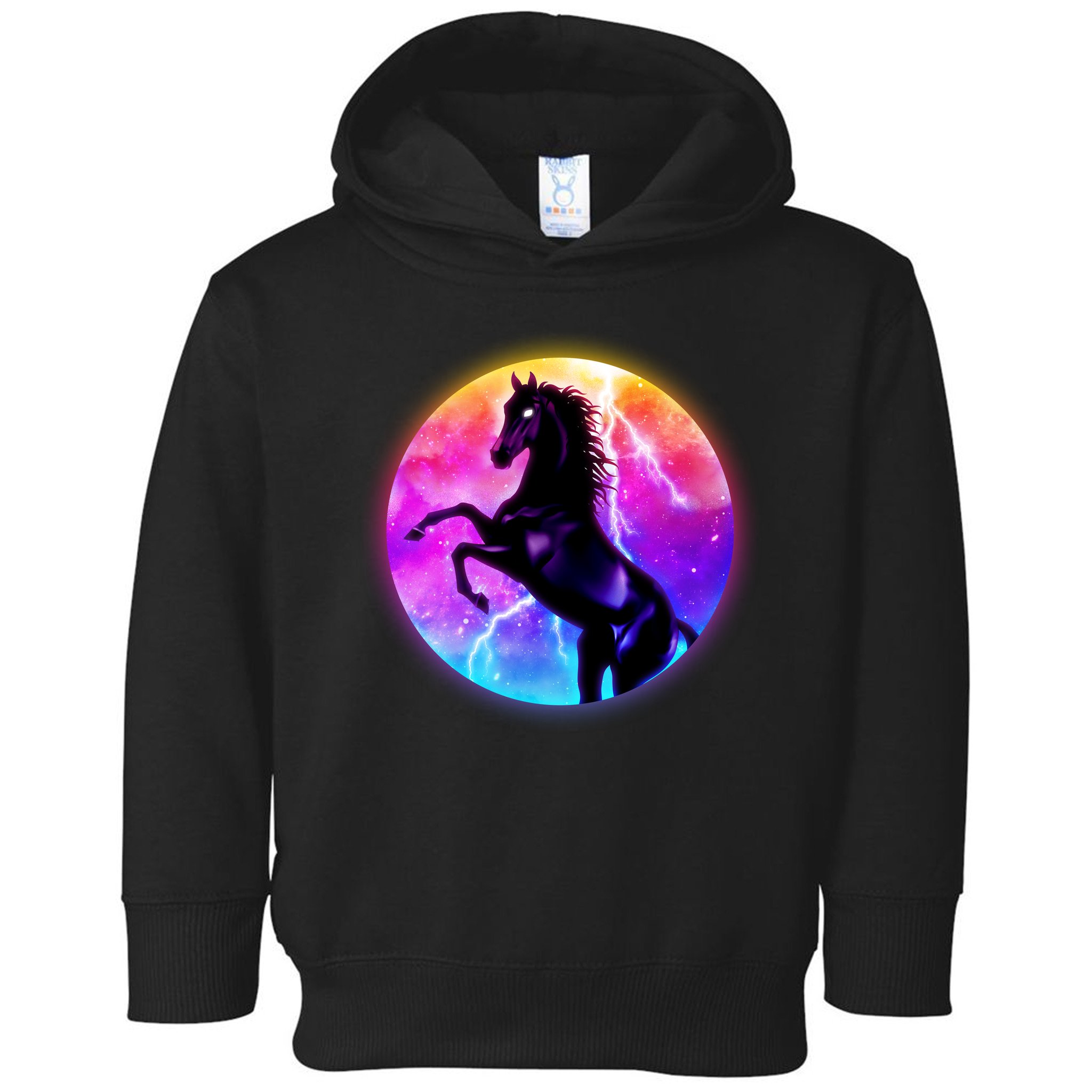 Colorful Retro 80's Eighties Lightning Galaxy Horse Toddler Hoodie