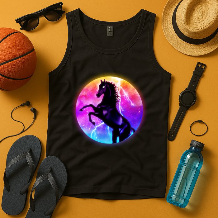 Colorful Retro 80's Eighties Lightning Galaxy Horse Tank Top