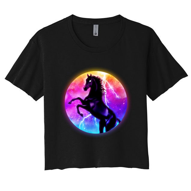 Colorful Retro 80's Eighties Lightning Galaxy Horse Crop Top