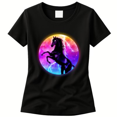 Colorful Retro 80's Eighties Lightning Galaxy Horse Womens T-Shirt