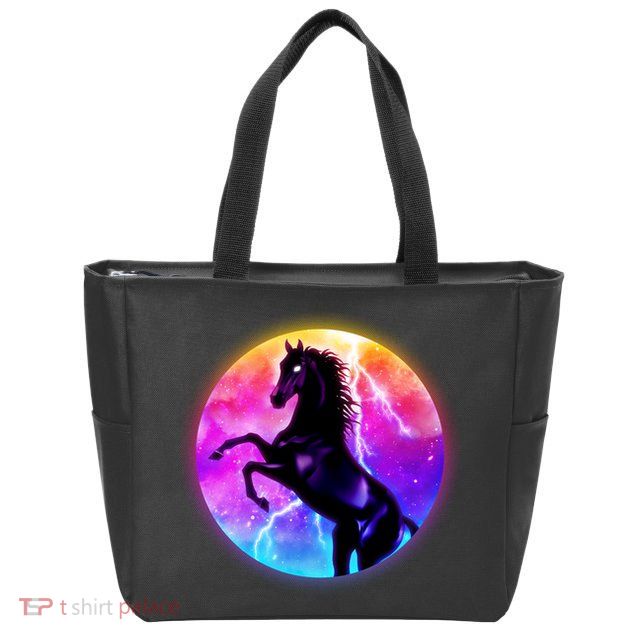 Colorful Retro 80's Eighties Lightning Galaxy Horse Zip Tote Bag