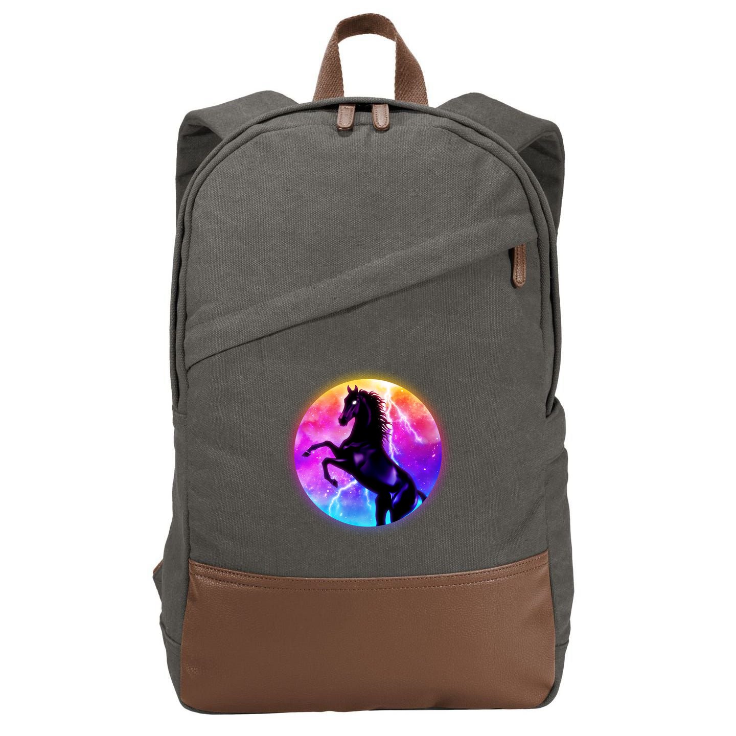 Colorful Retro 80's Eighties Lightning Galaxy Horse Cotton Canvas Backpack