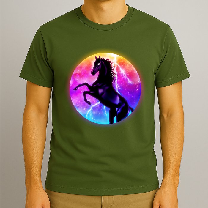 Colorful Retro 80's Eighties Lightning Galaxy Horse T-Shirt