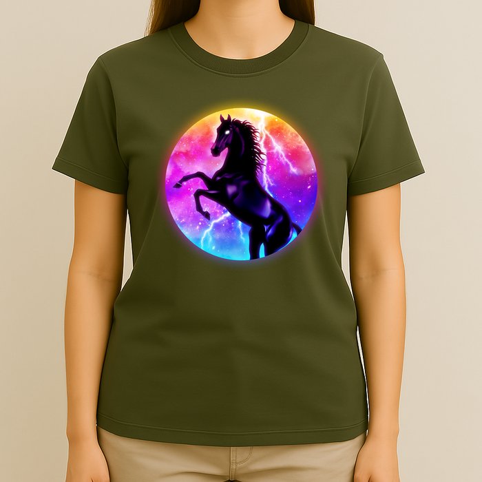 Colorful Retro 80's Eighties Lightning Galaxy Horse T-Shirt