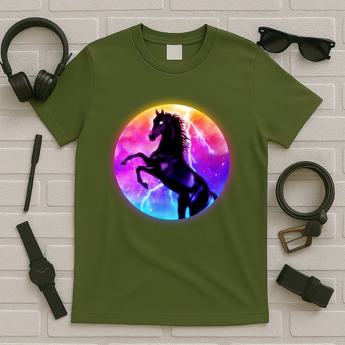 Colorful Retro 80's Eighties Lightning Galaxy Horse T-Shirt