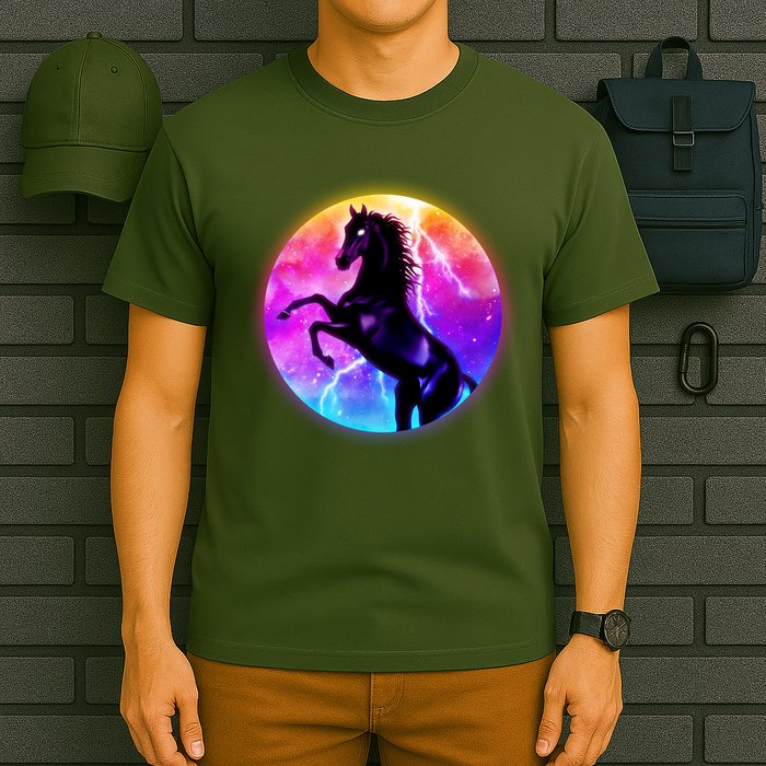 Colorful Retro 80's Eighties Lightning Galaxy Horse T-Shirt