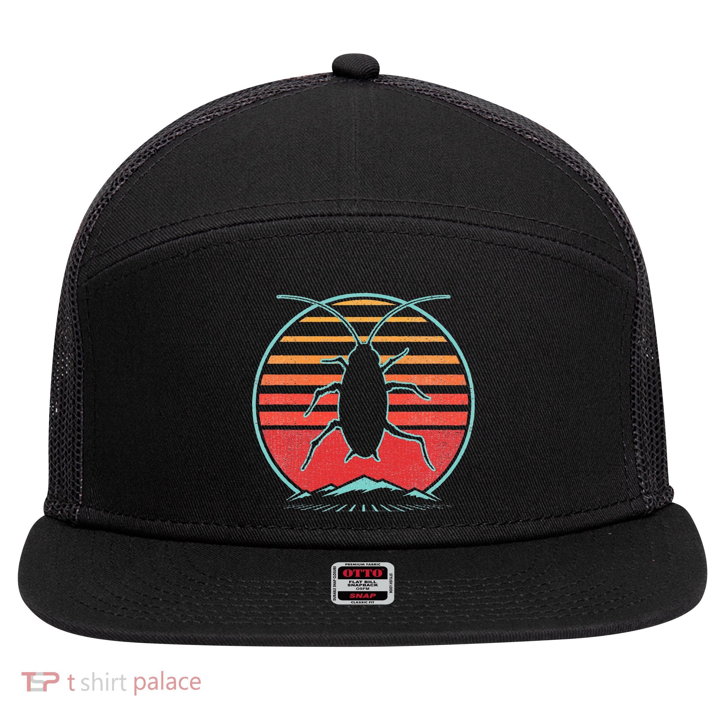 Cockroach Retro 80s Style Pest Control Exterminator Gift 7 Panel Mesh Trucker Snapback Hat