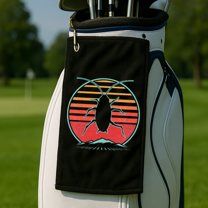 Cockroach Retro 80s Style Pest Control Exterminator Gift Golf Towel