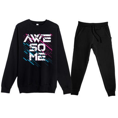 Cool Retro 80's Eighties Pattern Awesome Premium Crewneck Sweatsuit Set