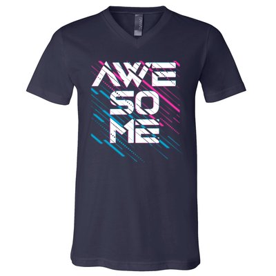 Cool Retro 80's Eighties Pattern Awesome V-Neck T-Shirt