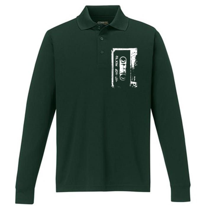 Cassette Retro 90s Style Performance Long Sleeve Polo