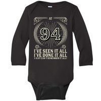 CanT Remember 94 Years Old Funny 94th Birthday Baby Long Sleeve Bodysuit