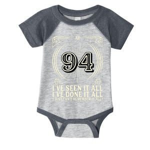 CanT Remember 94 Years Old Funny 94th Birthday Infant Baby Jersey Bodysuit