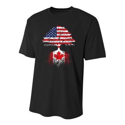 Canadian Roots American Grown Canada Flag Men Women Youth Performance Sprint T-Shirt