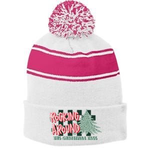 Christmas Rocking Around Dtf Transfer Ready To Press Direct To Film Stripe Pom Pom Beanie