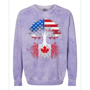 Canadian Roots American Grown Tree Flag Funny Canada Day Colorblast Crewneck Sweatshirt