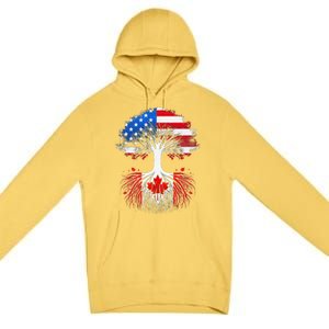 Canadian Roots American Grown Tree Flag Funny Canada Day Premium Pullover Hoodie