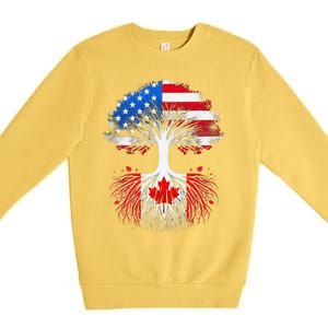 Canadian Roots American Grown Tree Flag Funny Canada Day Premium Crewneck Sweatshirt