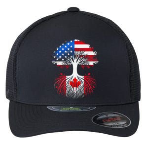 Canadian Roots American Grown Tree Flag Funny Canada Day Flexfit Unipanel Trucker Cap