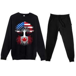 Canadian Roots American Grown Tree Flag Funny Canada Day Premium Crewneck Sweatsuit Set