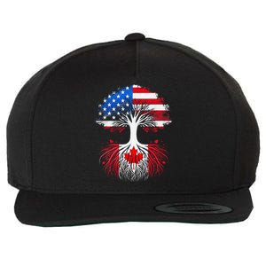 Canadian Roots American Grown Tree Flag Funny Canada Day Wool Snapback Cap